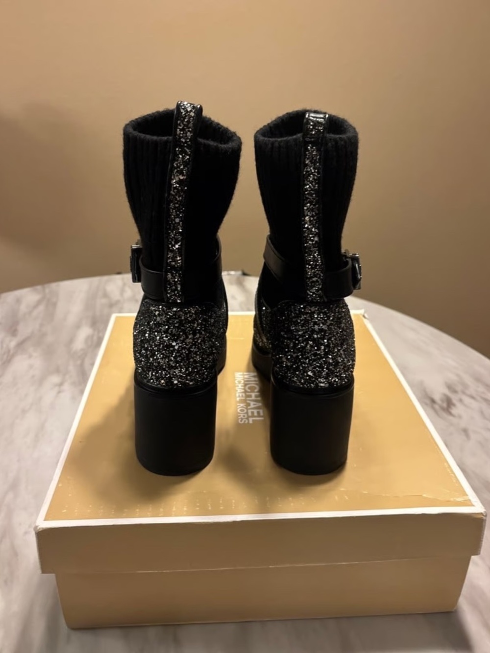 M KORS, Black/Silver sparkle knit booties, new - Picture 3 of 8